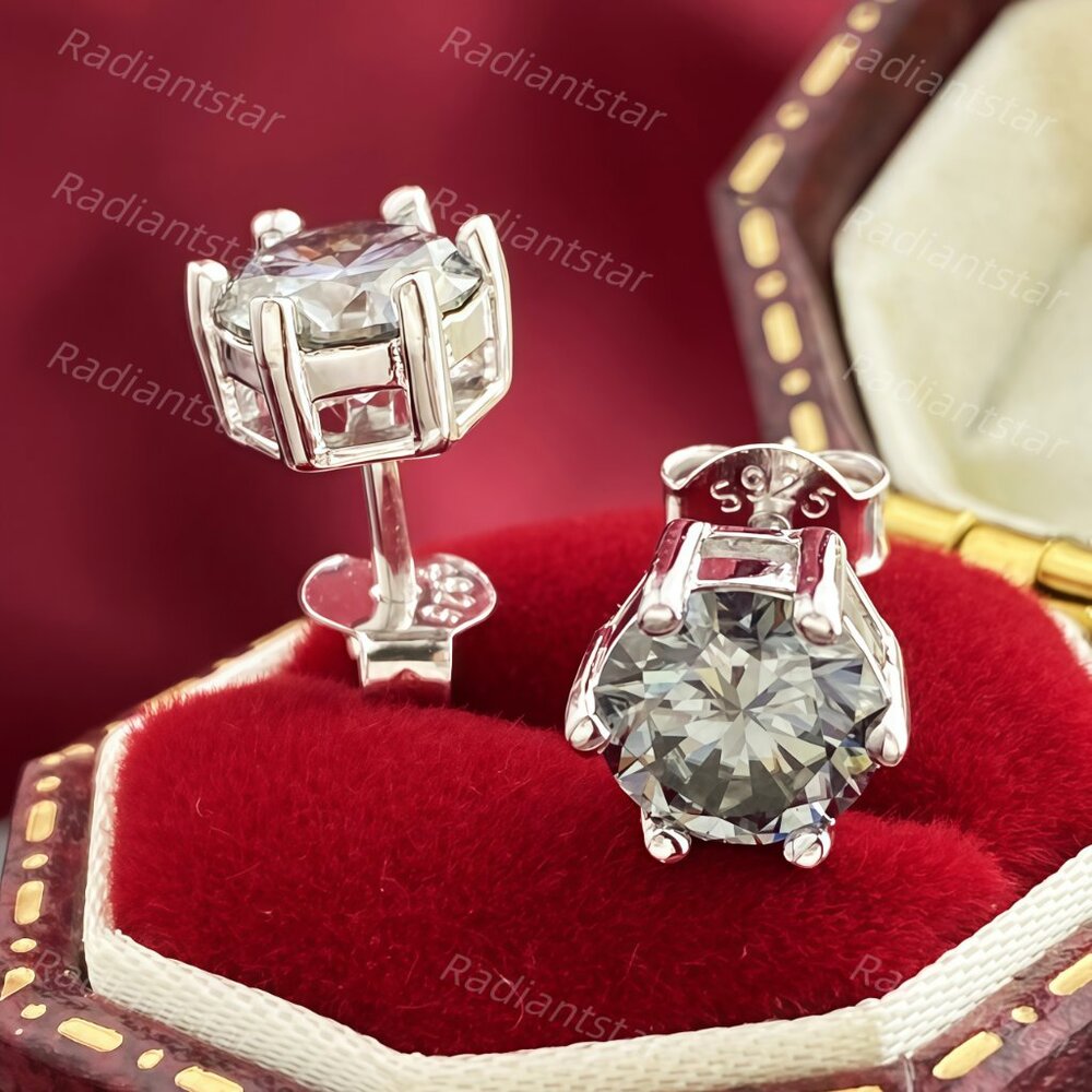 NEW Certified 2ct. t.w. Grey Moissanite 6 Prone Solitaire Stud Earrings